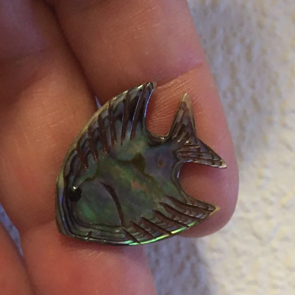 Mens Abalone look Cufflinks set Fish and Dolphin